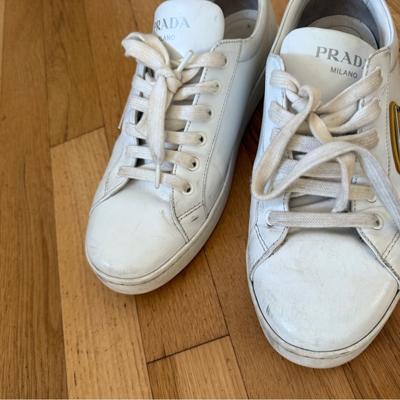 Prada White and Gold Women's Sneakers - Picture 8 of 9